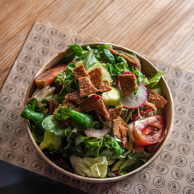 Fattoush Salad, tomatoes, radish, Lebanese Sauce