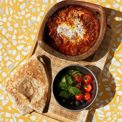 Shakshuka and Lebanese Saj Wrap